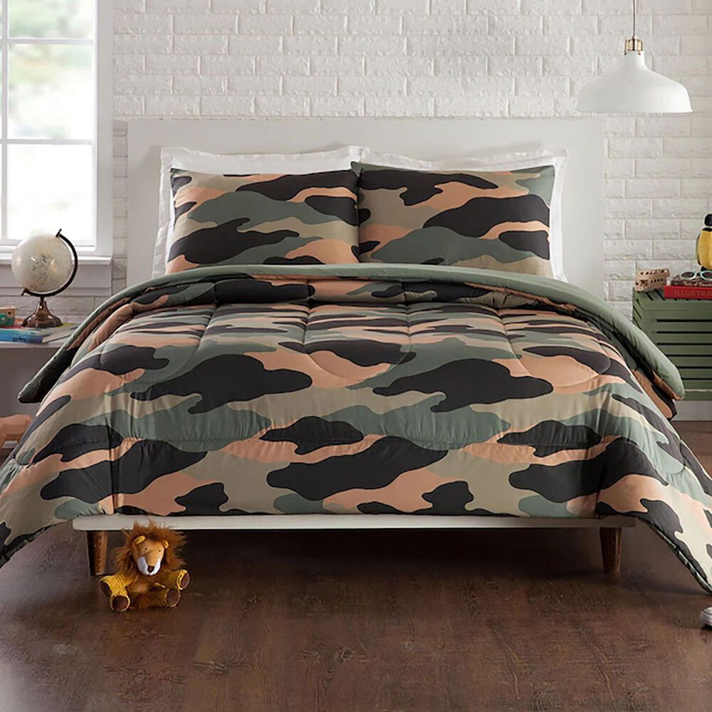 Peking Handicraft Covert Camo 3-Piece Full/Queen Comforter Set in Green, Yellow, and Grey, , large