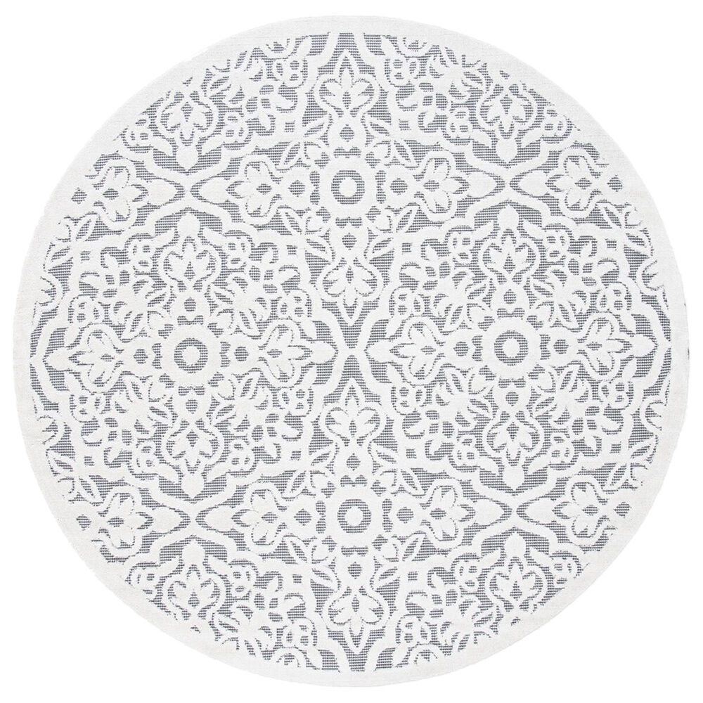 Safavieh Cabana CBN662A 8" Round Ivory and Grey Indoor/Outdoor Area Performance Rug, , large