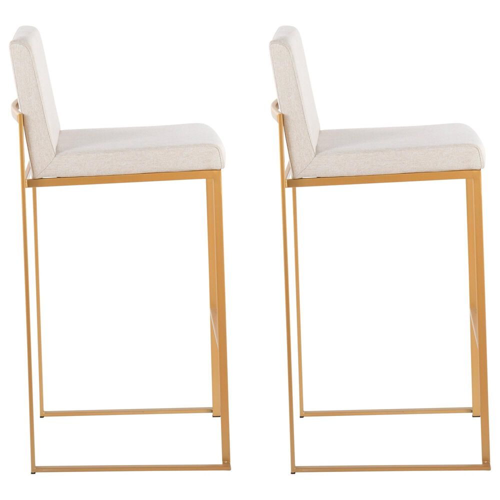 Lumisource Fuji High Back Barstool with Beige Fabric in Gold &#40;Set of 2&#41;, , large