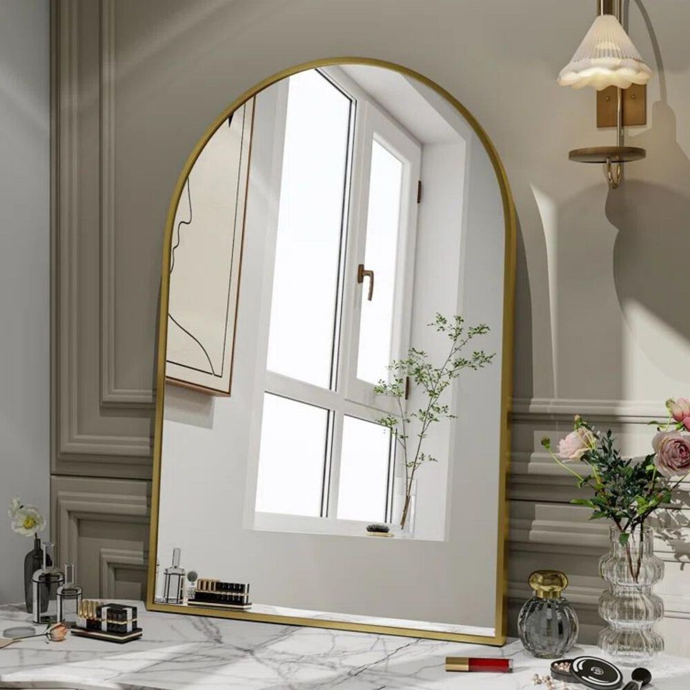 HOMLUX 24" x 36" Arched Mantle Mirror in Gold, , large