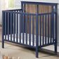 Hearth and Haven Connelly Mini Crib with Mattress Pad in Midnight Blue and Vintage Walnut, , large