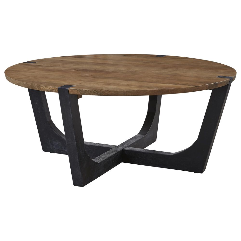 Ashley Hanneforth Round Cocktail Table in Brown and Black, , large