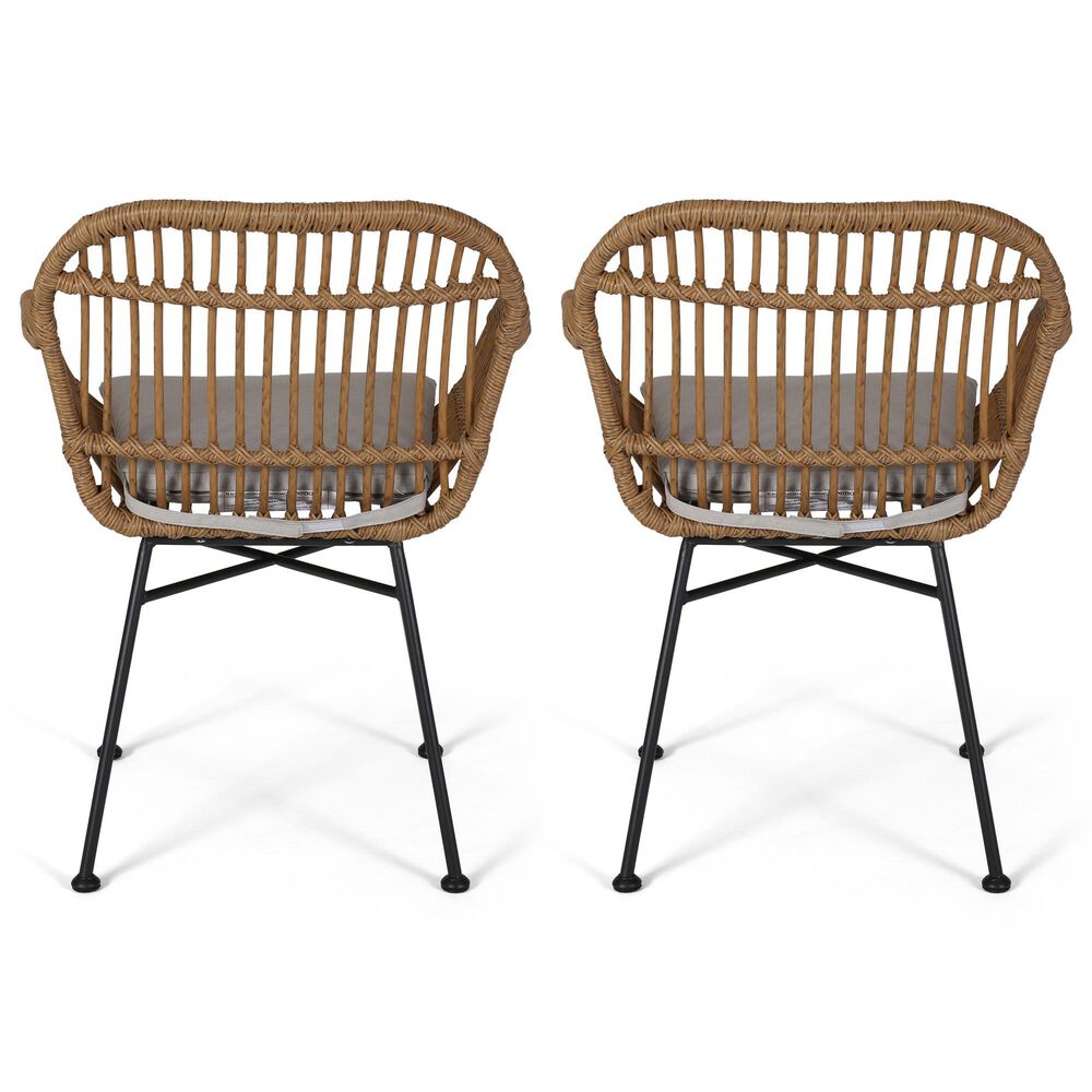 Hearth and Haven Rodney Outdoor Chair with Beige Cushion in Brown &#40;Set of 2&#41;, , large