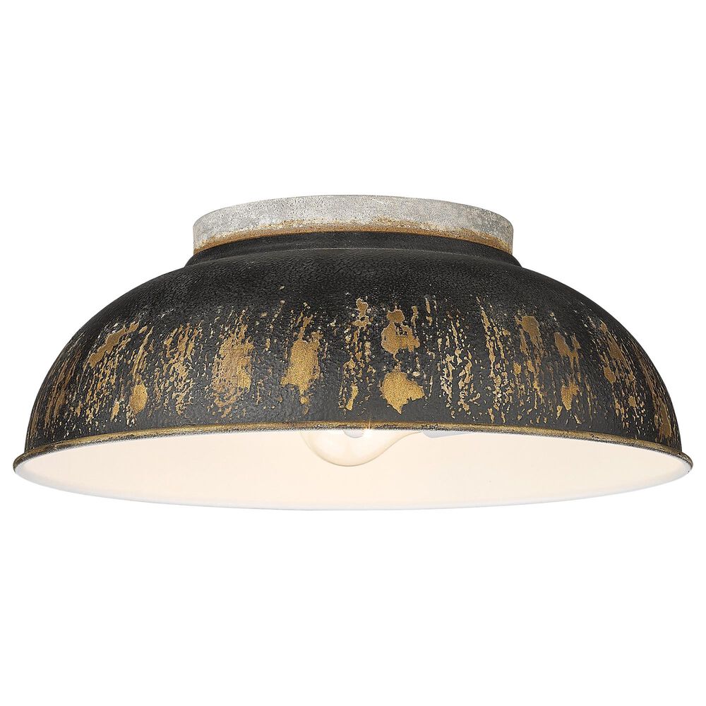 Golden Lighting Kinsley 2-Light Flush Mount with Antique Black Shade in Aged Galvanized Steel, , large