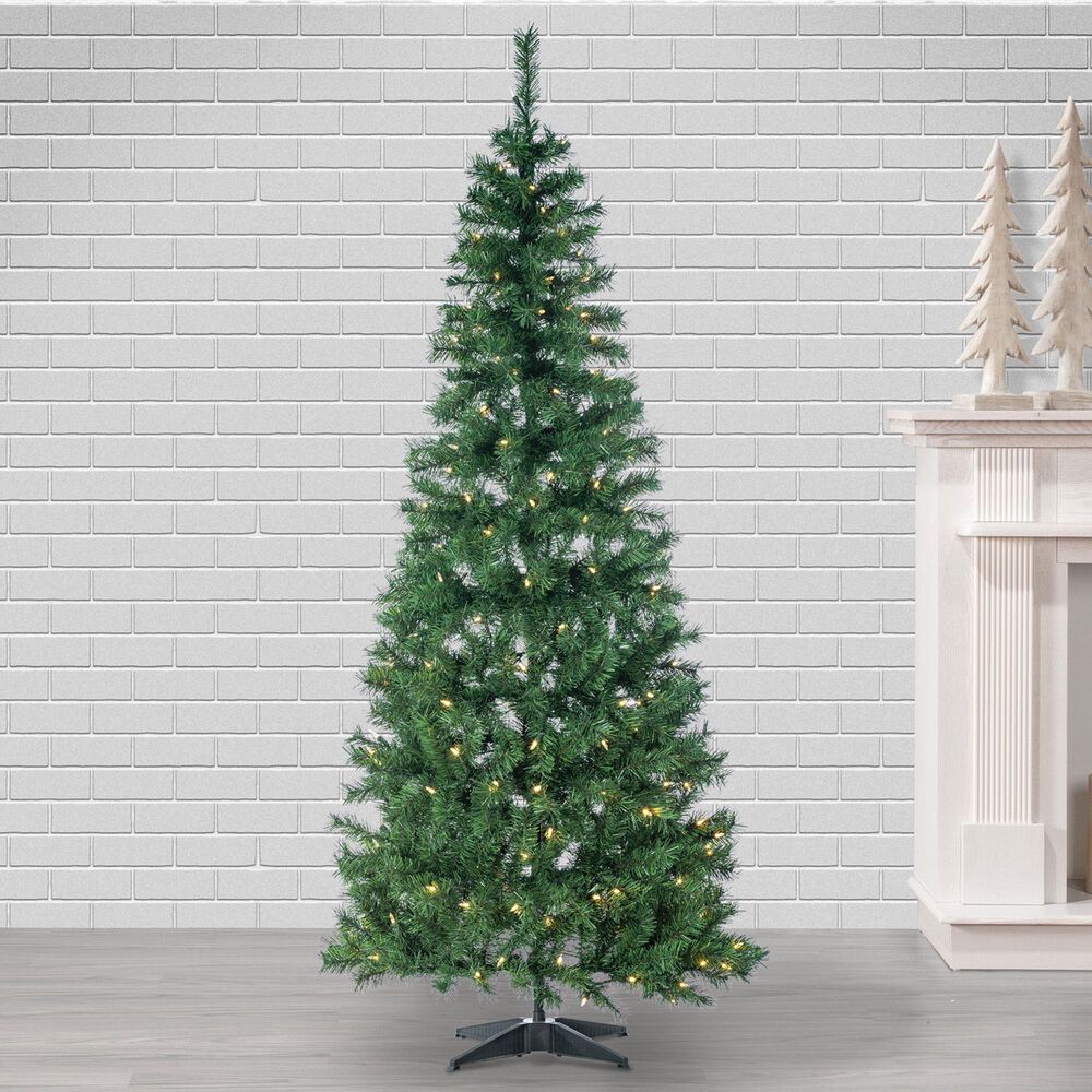 The Gerson Company 7.5&#39; Pop-Up Fir Tree with Warm White LED Lights in Green, , large