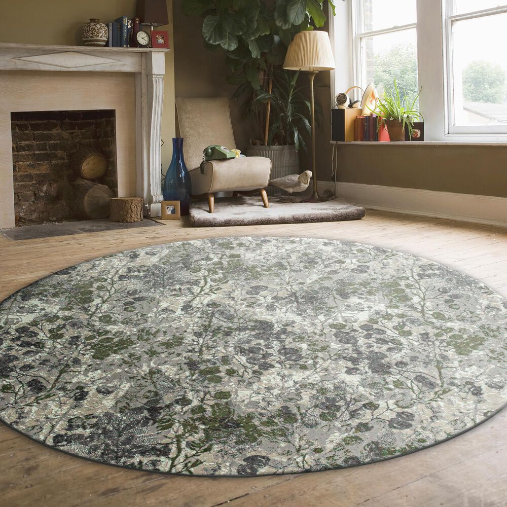 Radici USA Livigno Floral 7&#39;10&quot; Round Green Area Rug, , large