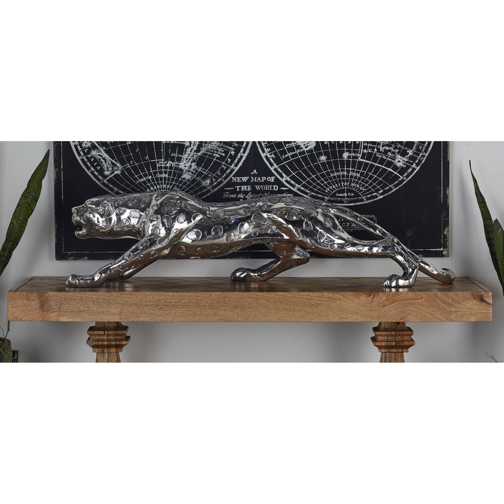 Maple and Jade Leopard Decorative Sculpture in Satin Silver, , large