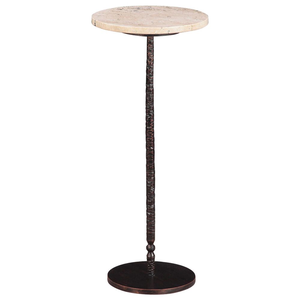 Home Trends & Design Detroit 10" Side Table with Hammered Base in Beige Travertine and Natural, , large