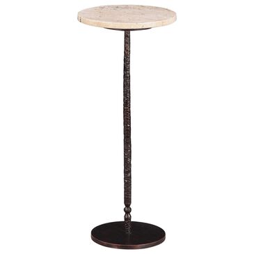 Home Trends & Design Detroit 10" Side Table with Hammered Base in Beige Travertine and Natural, , large