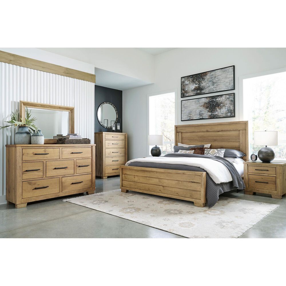 Ashley Galliden King Panel Bed in Light Brown, , large