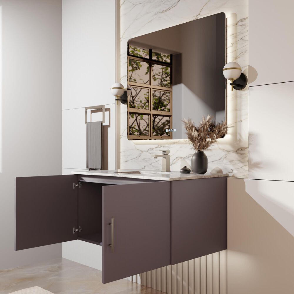 Lexora Home Geneva 36" Single Bathroom Vanity in Dark Grey with 2 cm White Carrara Marble Top and Rectangular Sink, , large