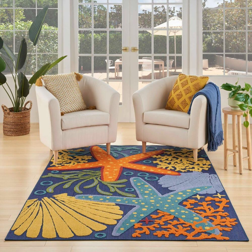 Nourison Aloha ALH24 7&#39;10&quot; x 10&#39;6&quot; Navy and Multicolor Indoor/Outdoor Area Rug, , large