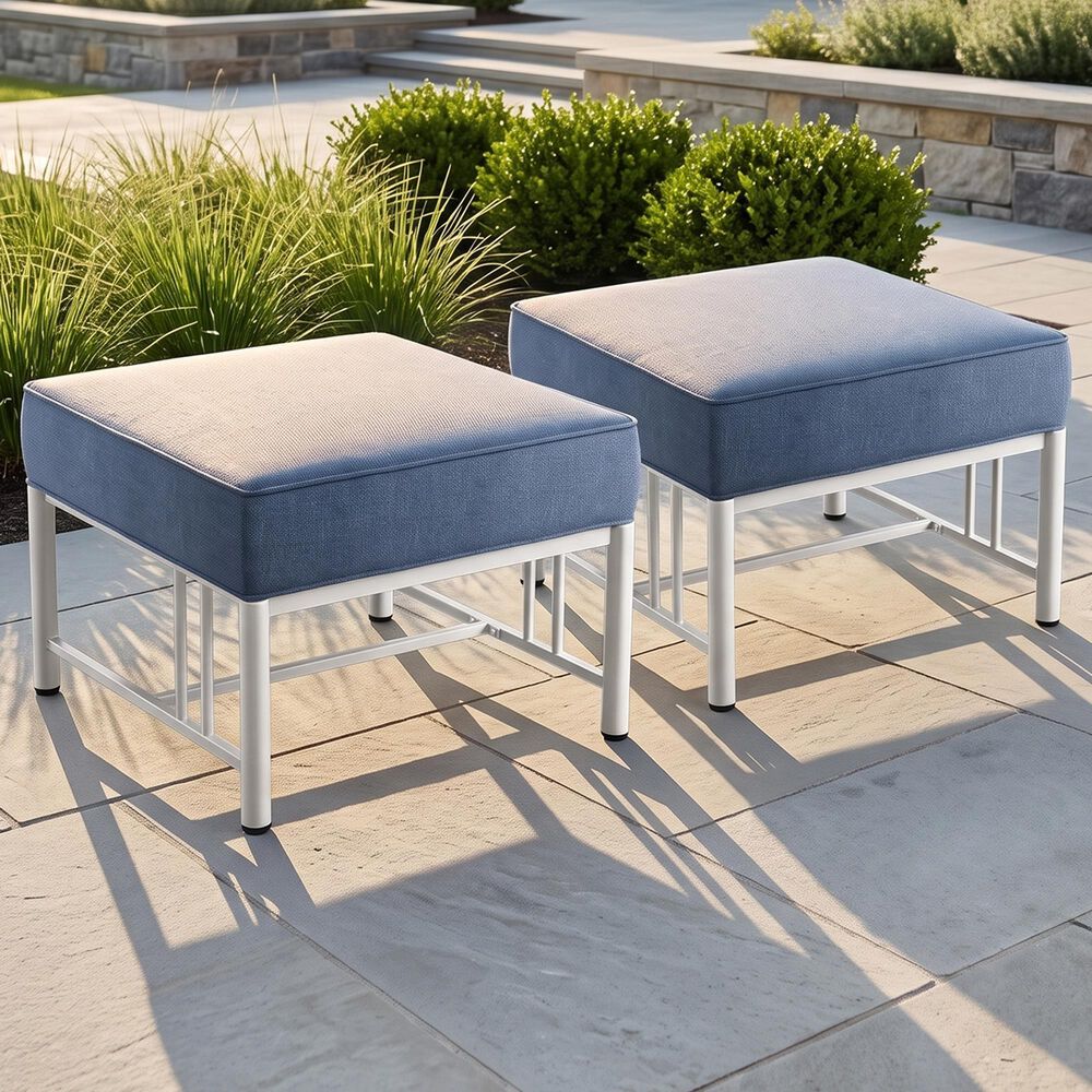 Sunwell Garden Patio Ottoman with Cushion in Blue (Set of 2), , large