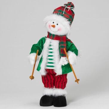 The Gerson Company 20"H USB Electric Animated Fabric Skiing Snowman in Green, , large