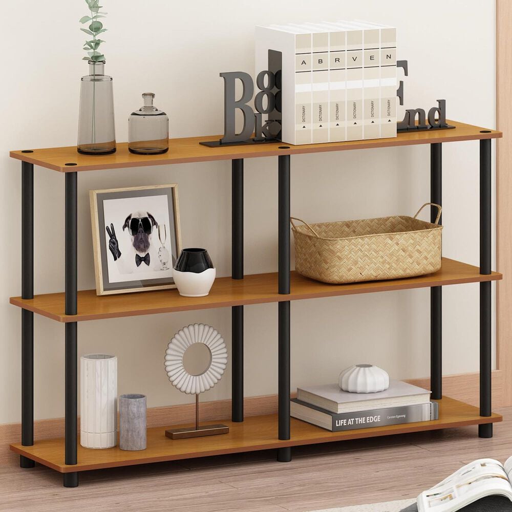 HOMLUX Turn-N-Tube 3-Tier Double Size Storage Display Rack in Light Cherry and Black, , large