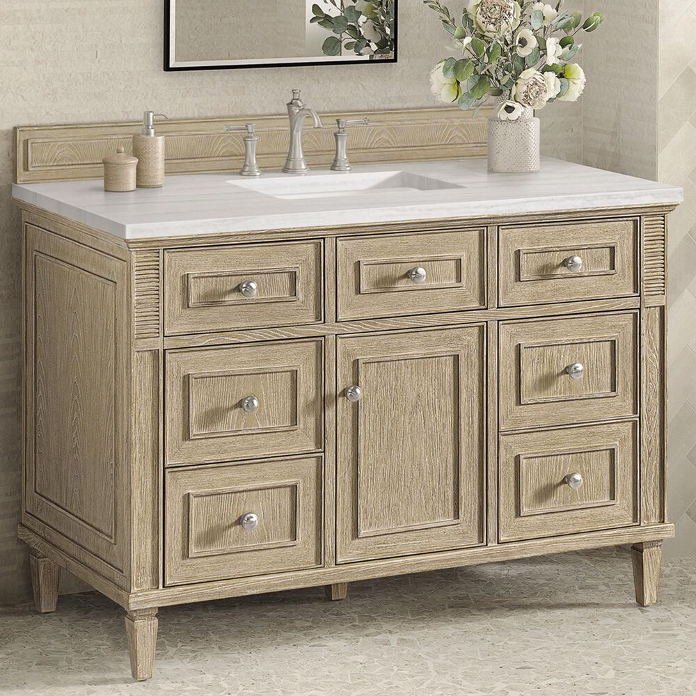 James Martin Vanities Lorelai 48&quot; Single Vanity in Whitewashed Oak with 3 cm Arctic Fall Solid Surface Top, , large