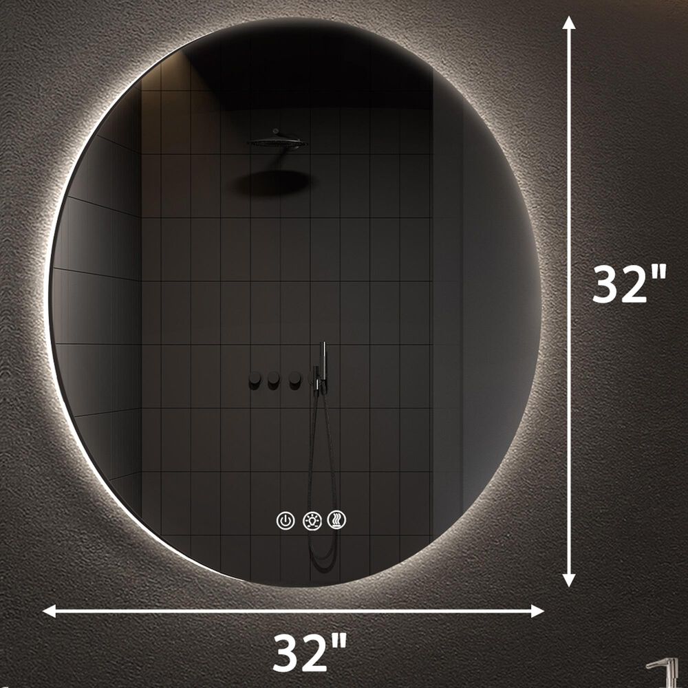 HOMLUX 32" Round Frameless LED Backlit Bathroom Vanity Mirror in Silver, , large