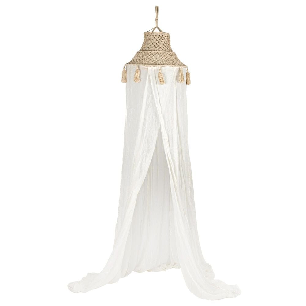 Creative Coop 108" x 20" Cotton Macrame Canopy with Tassels in White, , large