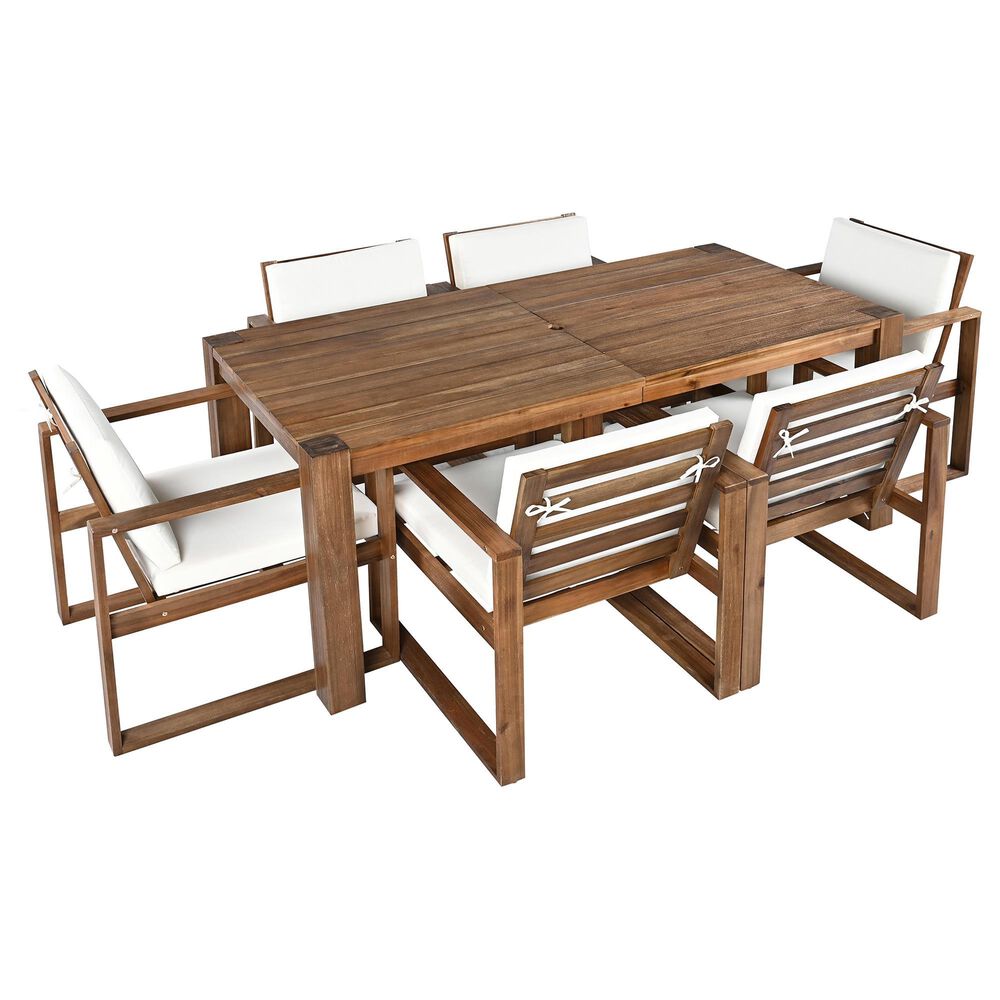 HOMLUX 7-Piece Patio Dining Set with 69" Rectangular Mocha Table and Umbrella Hole in Beige, , large