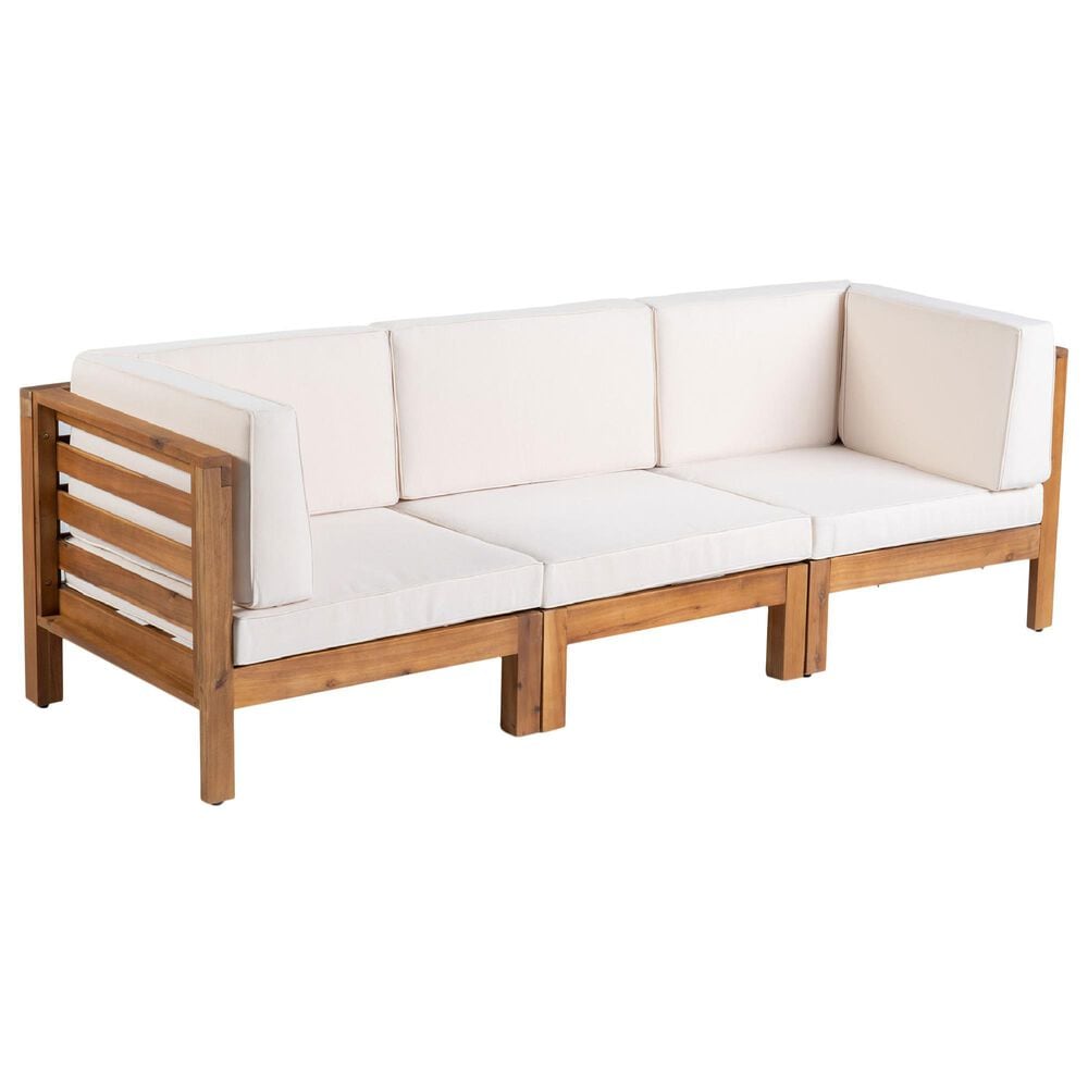 Noble House Oana 3-Piece Patio Sofa Set with Beige Cushion in Teak Brown, , large