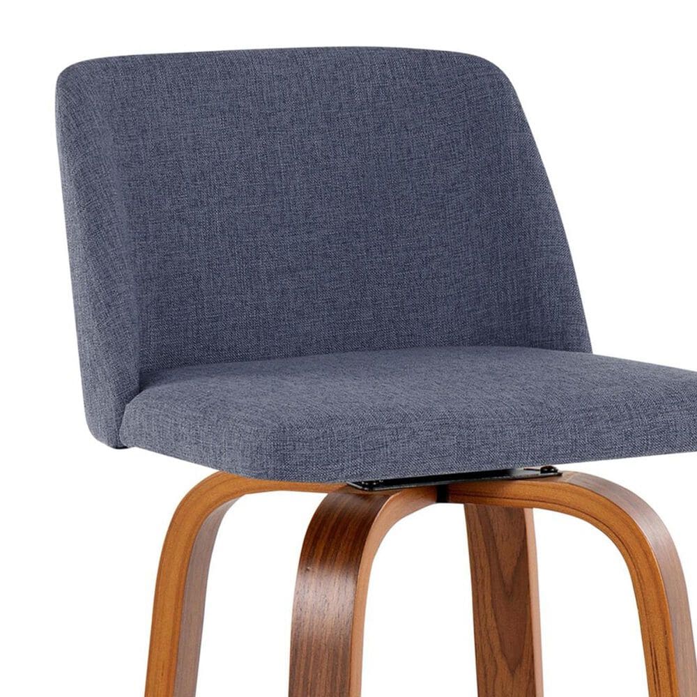 LumiSource Toriano Swivel Bar Stool with Blue Fabric Upholstery in Walnut and Chrome (Set of 2), , large