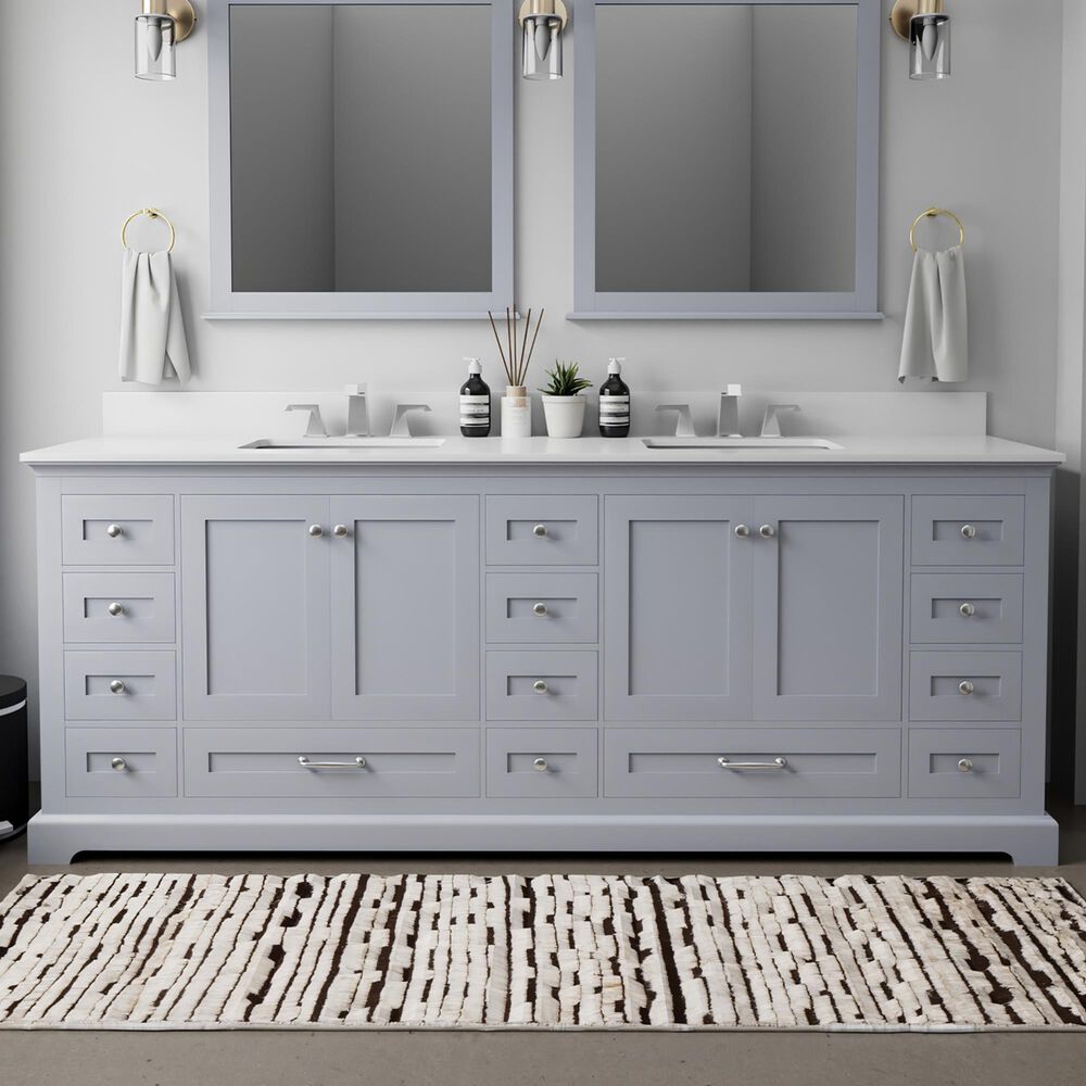 Lexora Home Dukes 84" Double Bathroom Vanity in Dark grey with 2 cm White Quartz Top and Rectangular Sinks, , large