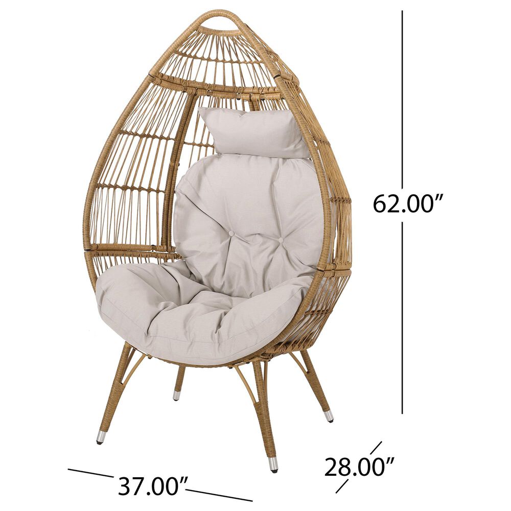 Hearth and Haven Serina Patio Teardrop Chair with Water Resistant Cushion in Natural, , large
