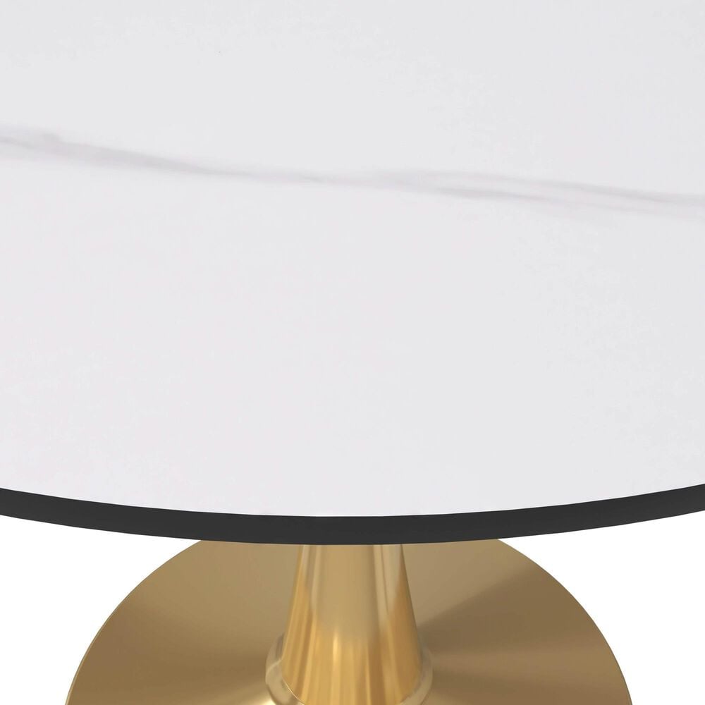 Leisuremod Bristol 40&quot; Round Dining Table with MDF Top in Gold and Marbled White - Table Only, , large