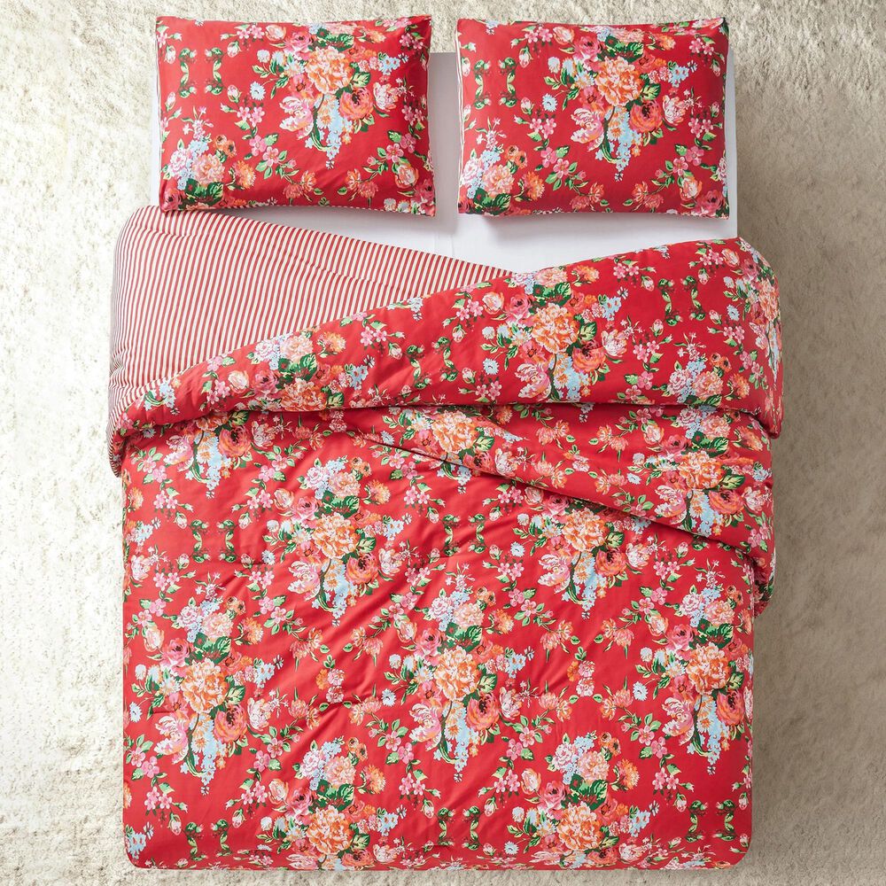 Peking Handicraft Garden Society 3-Piece Full/Queen Comforter Set in Red, , large