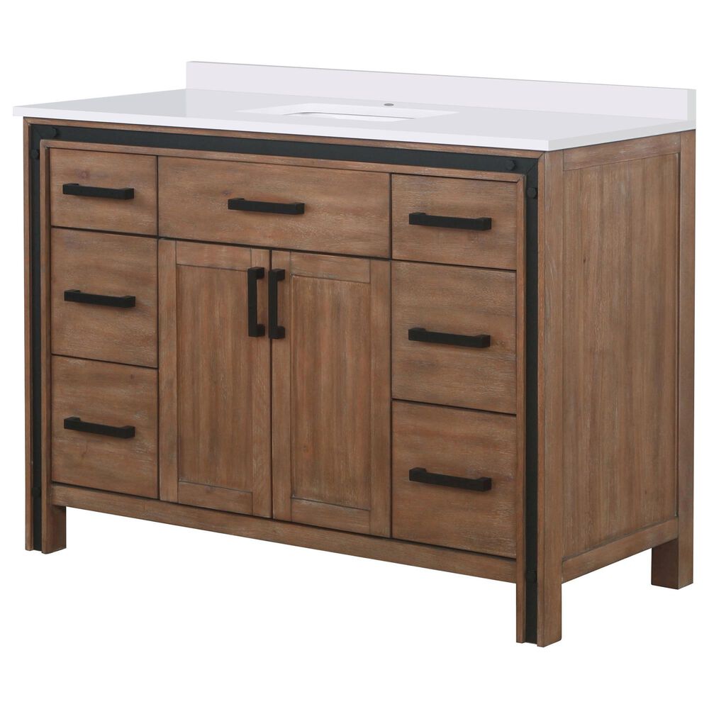 Lexora Home Ziva 48" Single Bathroom Vanity in Rustic Barnwood with 2 cm White Quartz Top and Rectangular Sink, , large