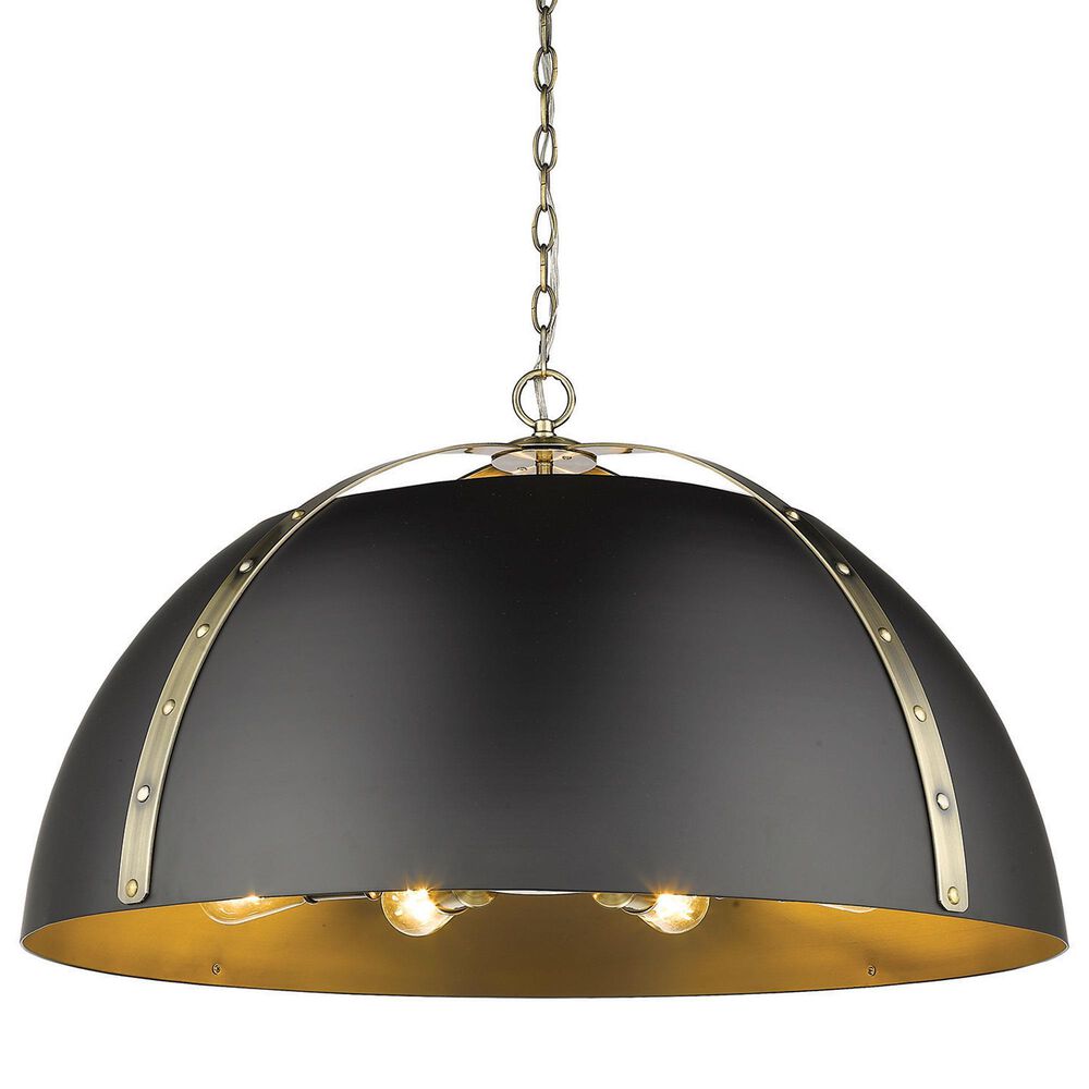 Golden Lighting Aldrich 8-Light Pendant with Matte Black Shade in Aged Brass, , large