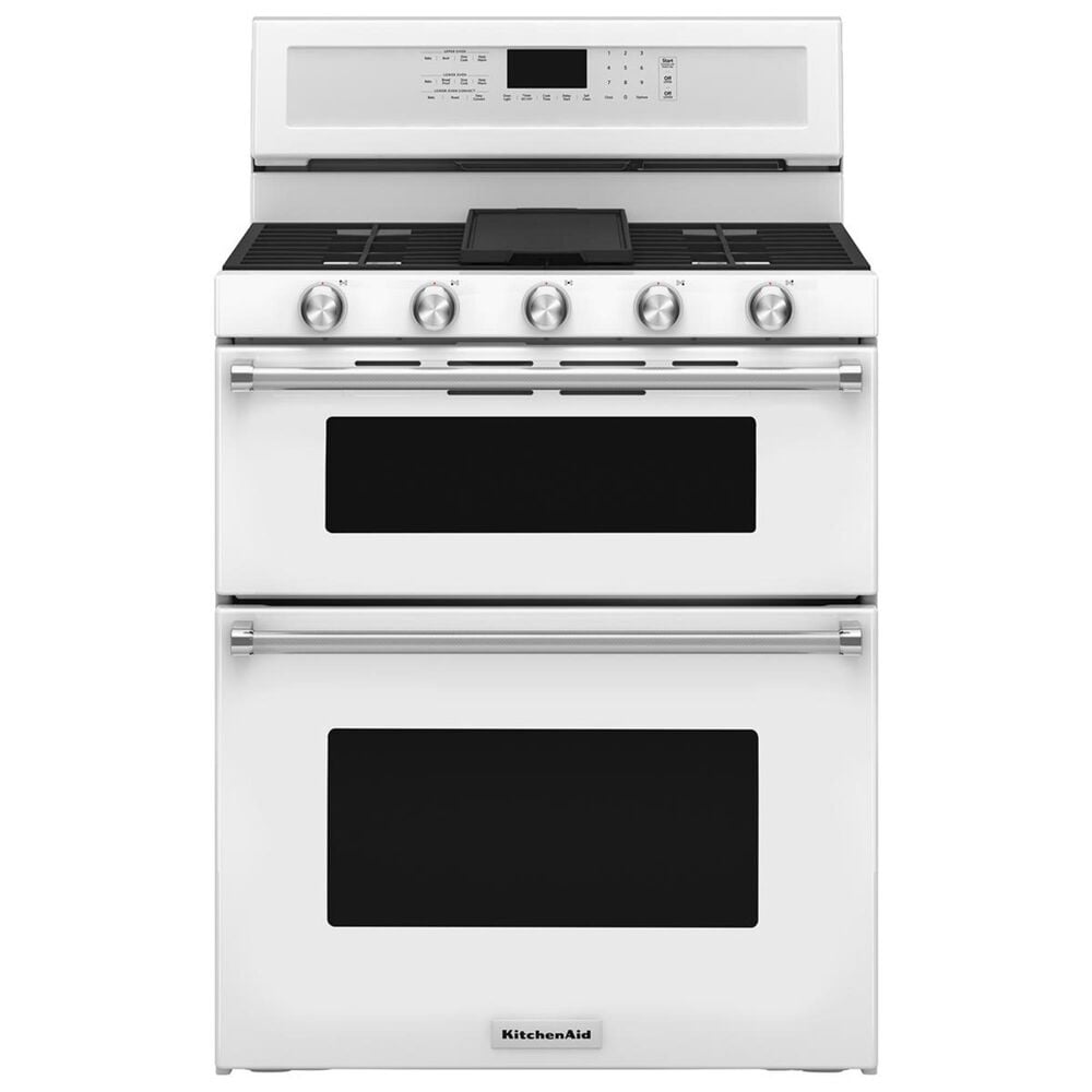 KitchenAid 30" Gas Double Oven Convection Range in White, , large