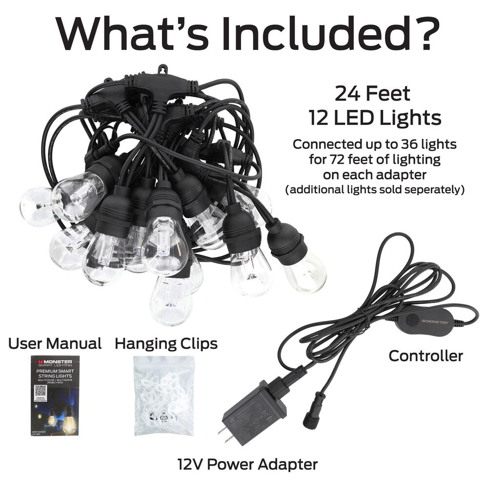 Monster Illuminessence 24 Ft. Smart String Light with Sound Reactive in Multicolor, , large