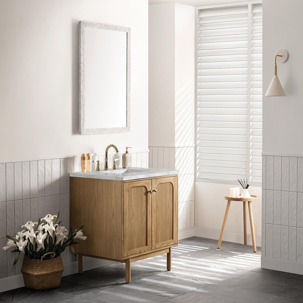 James Martin Vanities Laurent 30" Single Bathroom Vanity in Light Natural Oak with 3 cm Victorian Silver Quartz Top and Rectangular Sink, , large