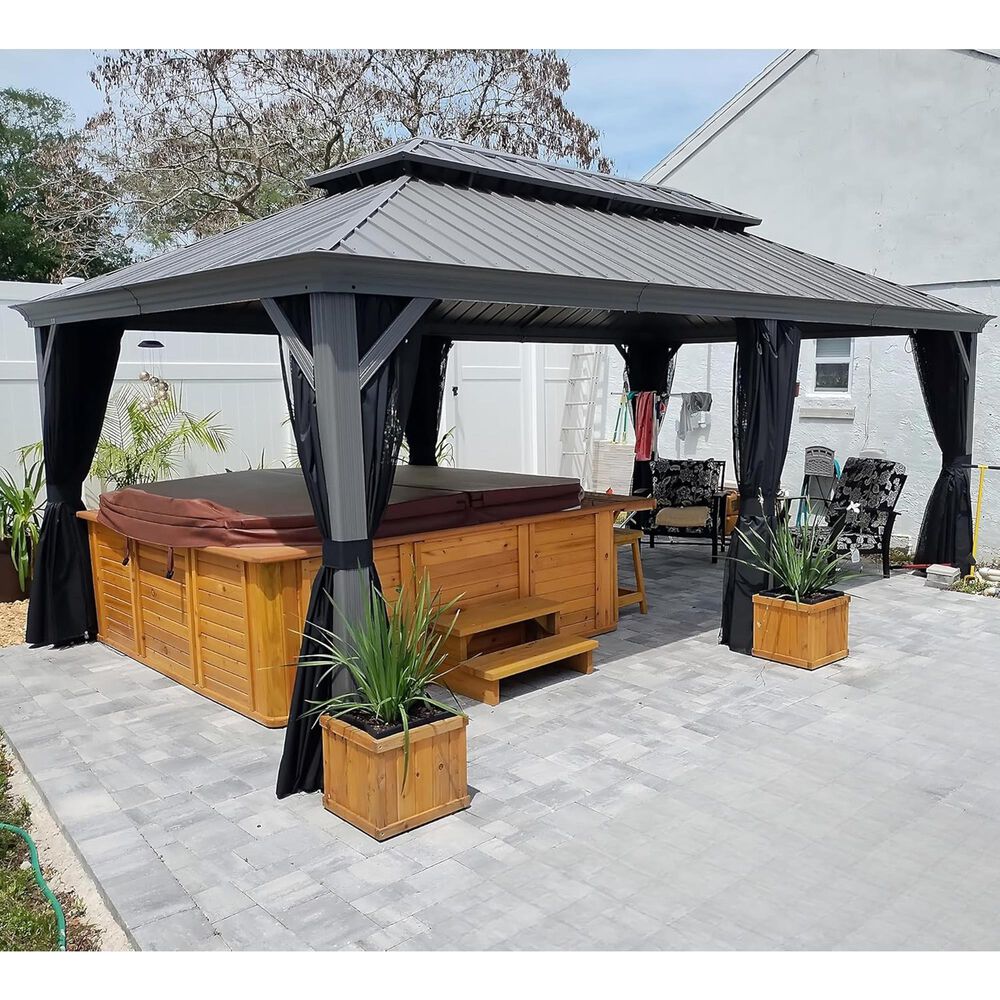HOMLUX 12'X20' Hardtop gazebo with double roof in Bronze in Gray, , large