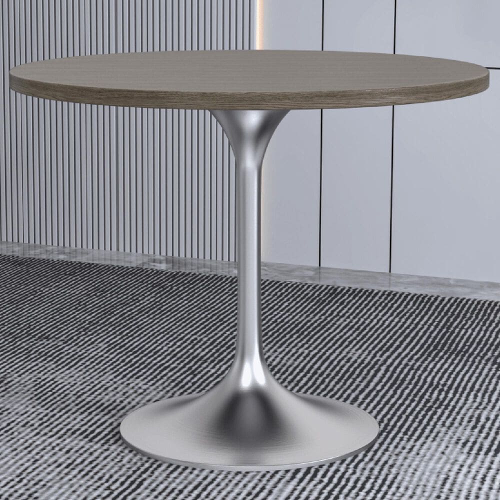 Leisuremod LeisureMod Verve Collection 36 Round Dining Table, Brushed Chrome Base with Dark Maple MDF Top, , large