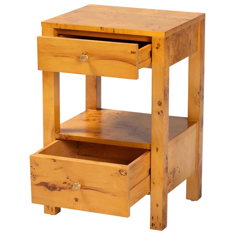 Baxton Studio Azmi 2-Drawer Nightstand in Light Mappa Burl, , large