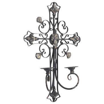 Maple and Jade 24" x 16" Metal French Country Wall Decor in Distressed Black, , large