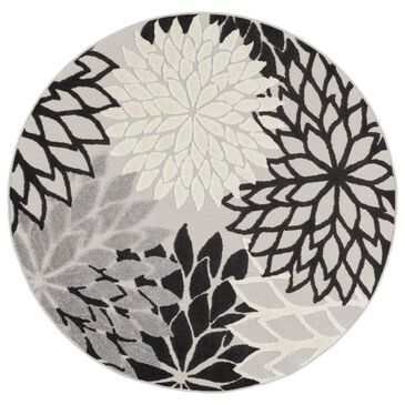 Nourison Aloha Floral 4" Round Black and White Indoor/Outdoor Area Rug, , large