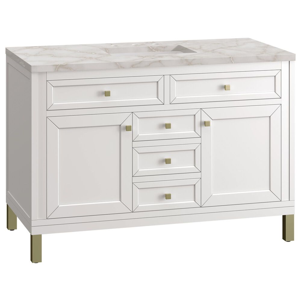 James Martin Vanities Chicago 48&quot; Single Bathroom Vanity in Glossy White with 3 cm Victorian Silver Quartz Top and Rectangular Sink, , large