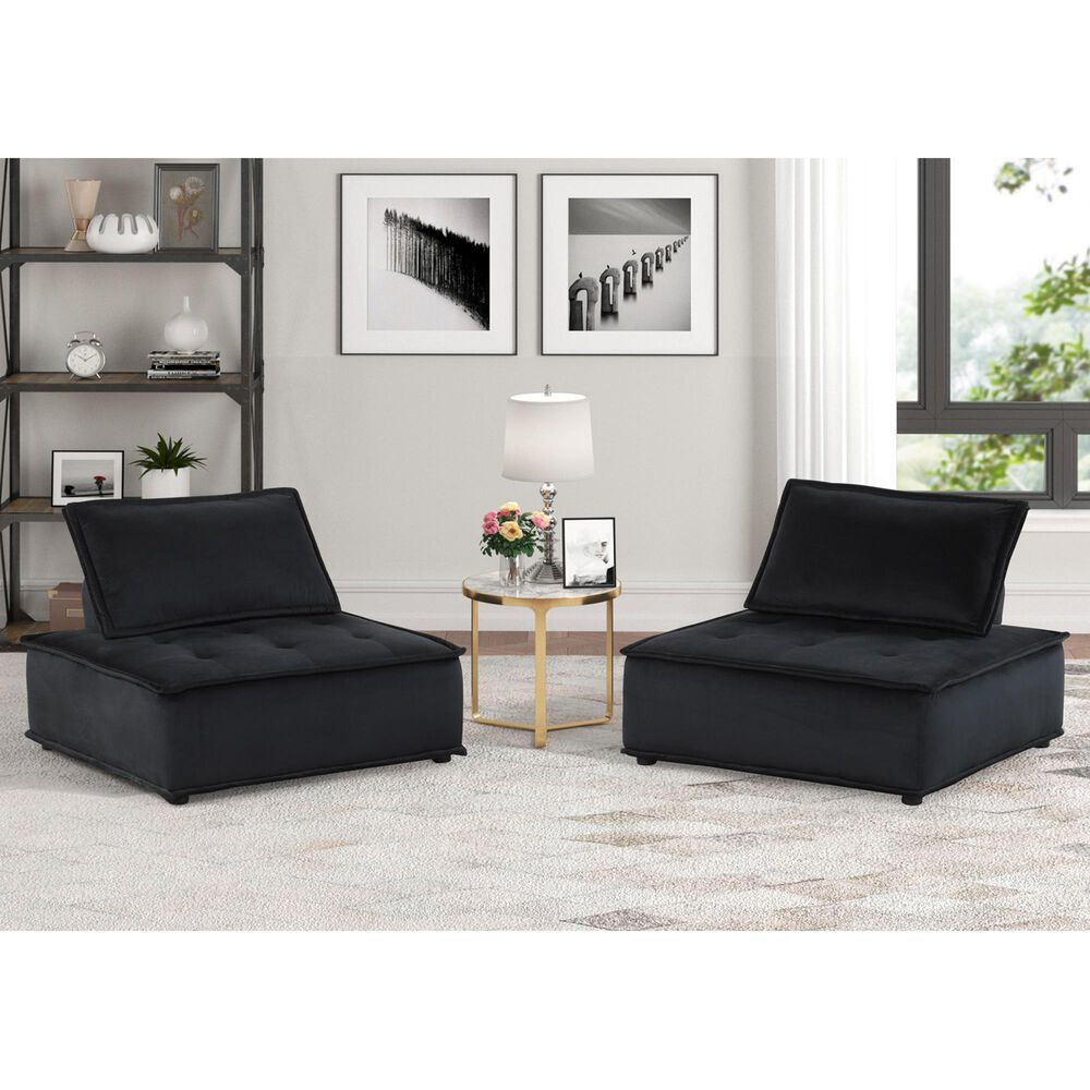 HOMLUX 40" Armless Lounge Chair in Black Velvet (Set of 2), , large