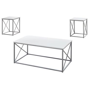 Monarch Specialties 3-Piece Frame Table Set in White and Silver, , large