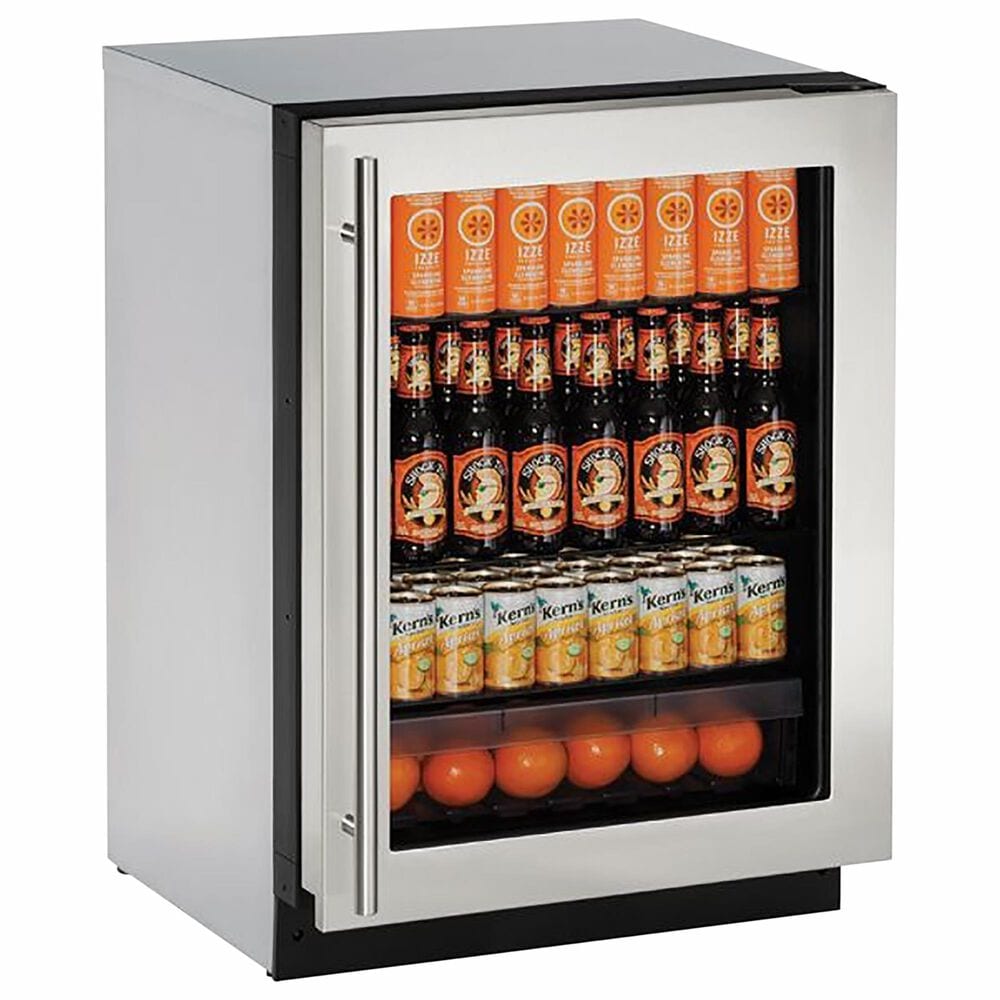 U-Line 4.9 Cu. Ft. Glass Door Refrigerator with Lock and Left Hinge in Stainless Steel, , large
