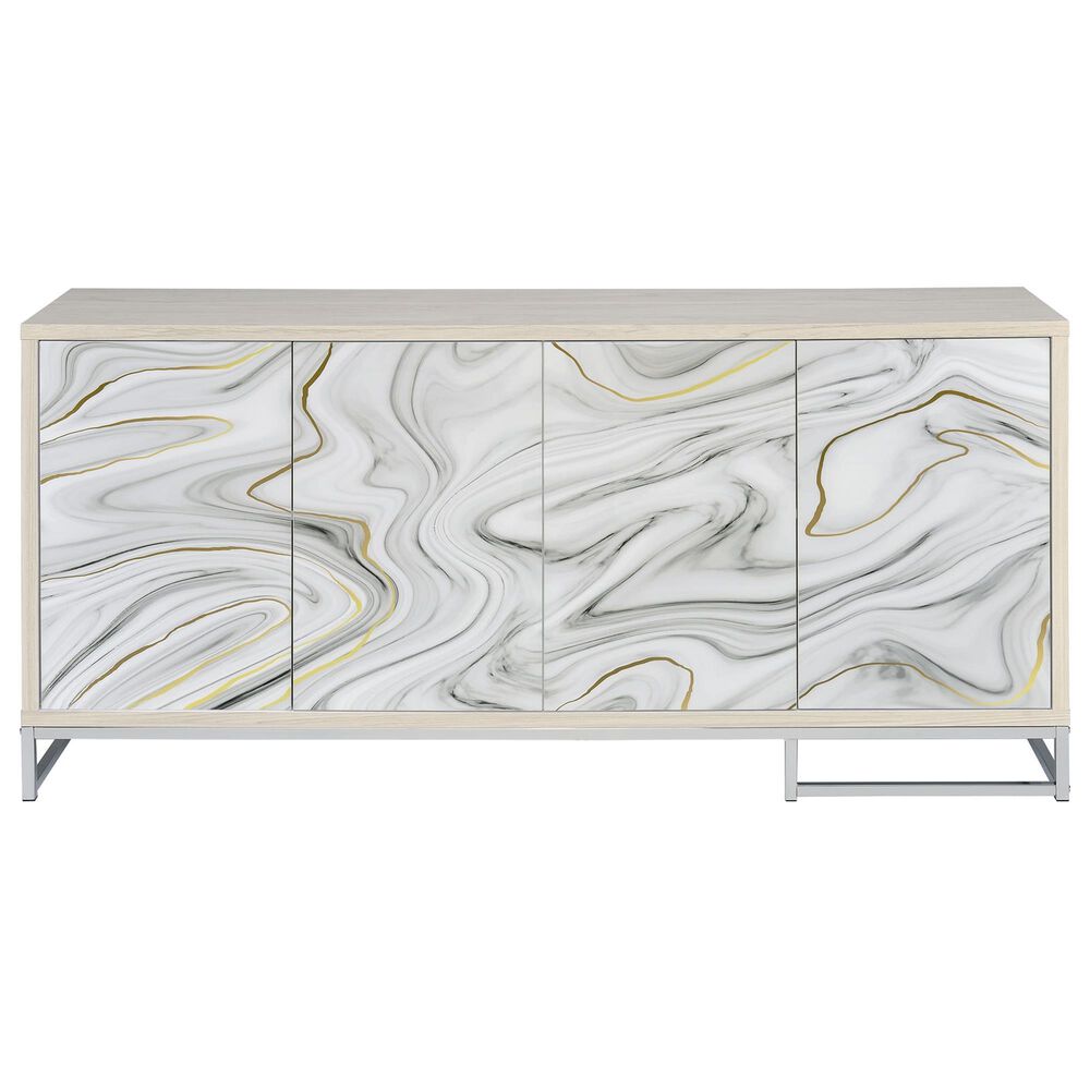 Steve Silver Mike 4-Door Sideboard in White, Gray, Yellow, Bronze and Chrome, , large