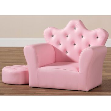 Baxton Studio Ava Kids Armchair and Footrest in Pink, , large