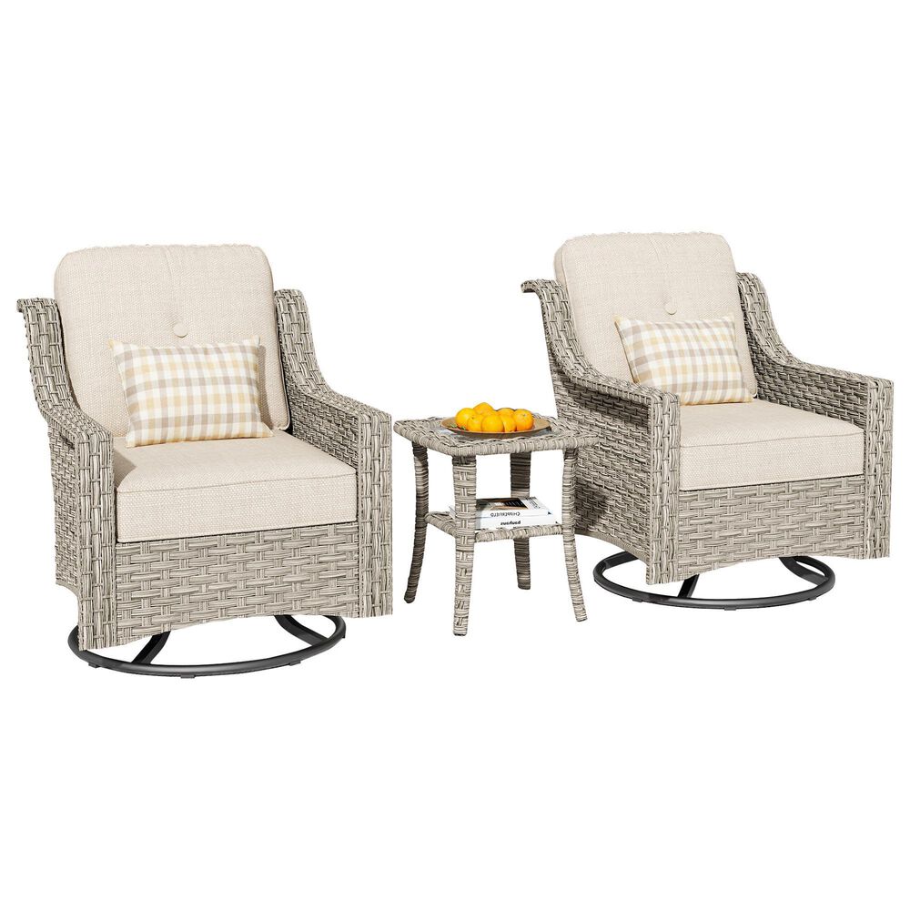 HOMLUX 3-Piece Outdoor Swivel Rocking Chair Set and Side Table in Beige, , large