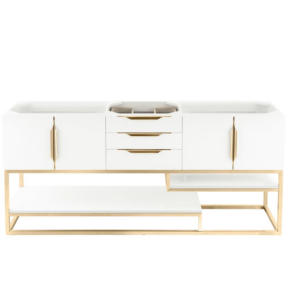 James Martin Columbia 72" Single Bathroom Vanity Cabinet in Glossy White and Radiant Gold, , large