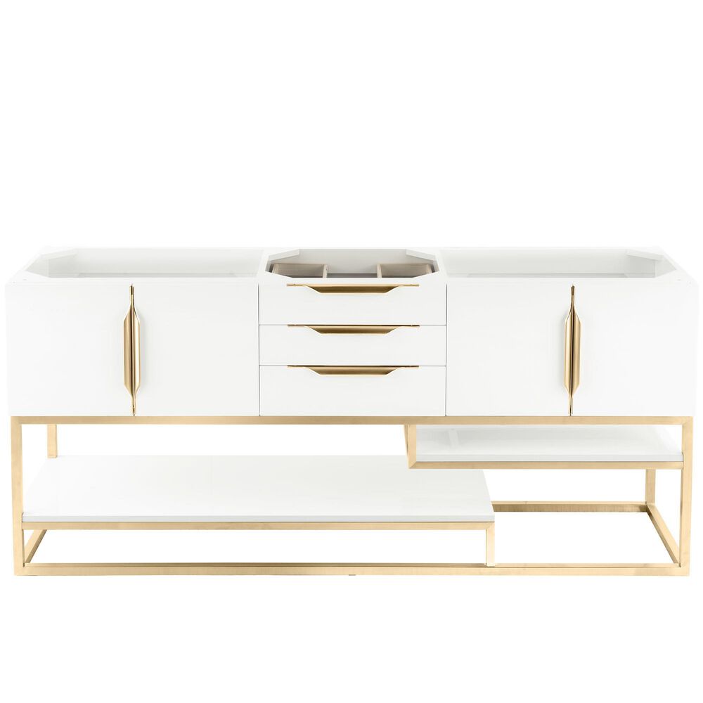 James Martin Columbia 72 Single Bathroom Vanity Cabinet in Glossy White  and Radiant Gold