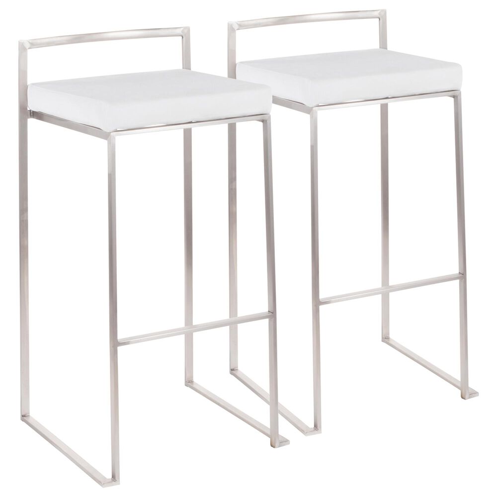 Lumisource Fuji Stackable Barstool in White/Stainless Steel (Set of 2), , large