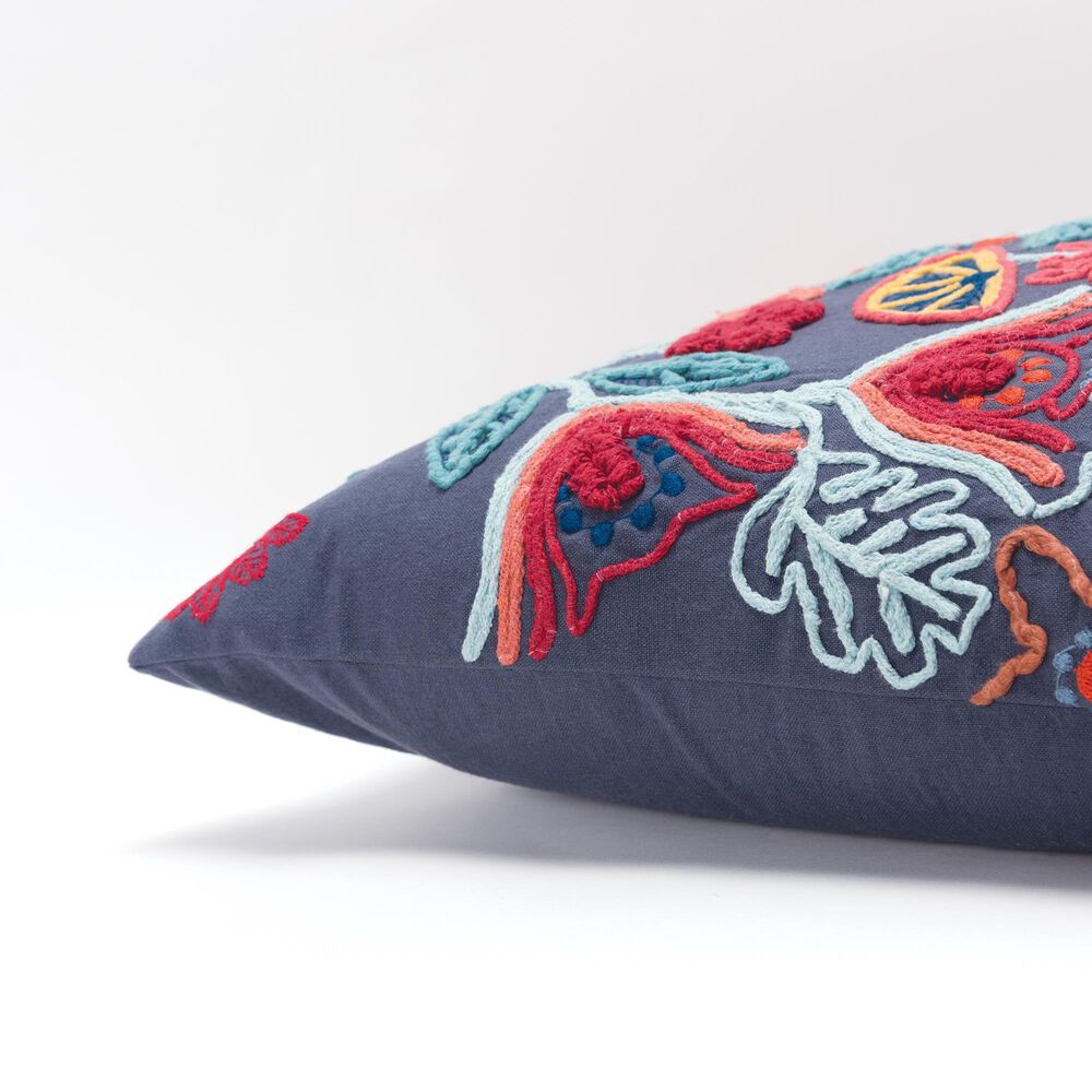 Rizzy Home Floral 20&quot; Down Filled Pillow in Navy, , large